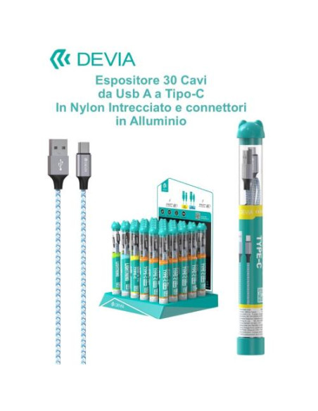 DEVIA ESPOSITORE 30 CAVI DA USB-A A TIPO-C IN CORDA INTRECCIATA