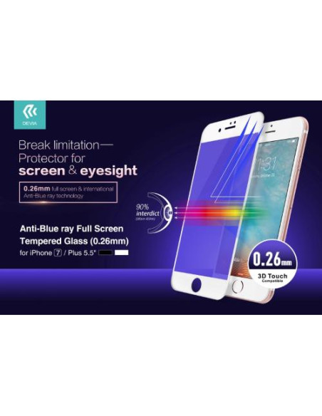 DEVIA ANTI-BLUE RAY FULL SCREEN VETRO TEMPERATO PER IPHONE 7 NERA