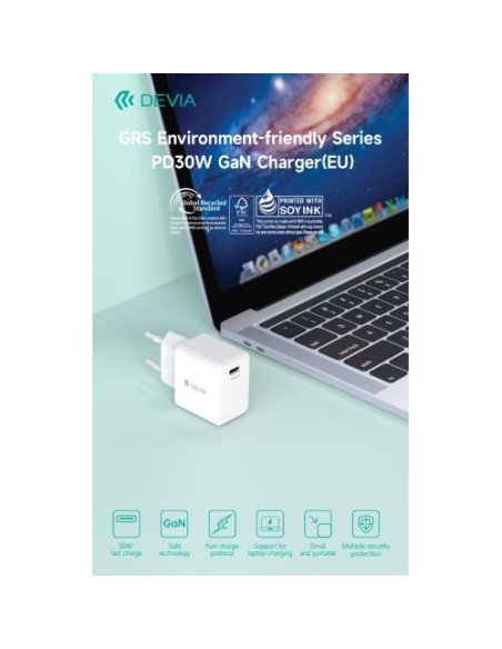 DEVIA CARICA BATTERIA PD 30W GAN USCITA TIPO-C CERTIFICATO GRS