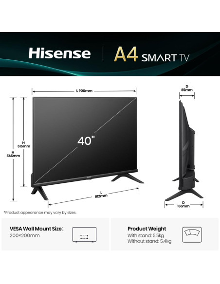 Hisense 40A4Q 101,6 cm (40") HD Smart TV Wi-Fi Nero 200 cd/m²