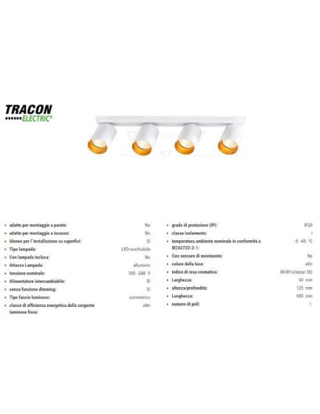 TRACON ELECTRIC PORTALAMPADA DASOFFITO BIANCO/ORO MAX4X35W SPGU10MA4GW