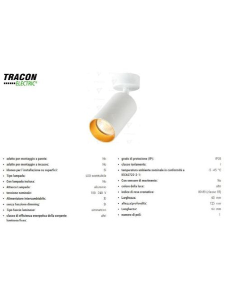 TRACON ELECTRIC PORTALAMPADA DASOFFITO BIANCO/ORO MAX35W SPGU10MA1GW
