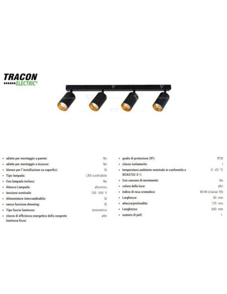 TRACON ELECTRIC PORTALAMPADA DASOFFITO NERO/ORO MAX4X35W SPGU10MA4GB