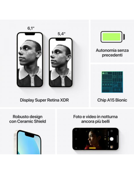 Apple iPhone 13 15,5 cm (6.1") Doppia SIM iOS 17 5G 256 GB Bianco