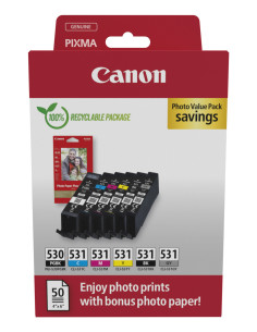 Canon PGI-530/CLI-531 PVP cartuccia d'inchiostro 6 pz Originale Nero, Ciano, Grigio, Magenta, Nero per foto, Giallo