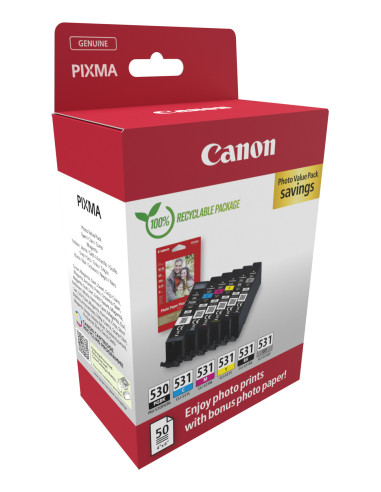 Canon PGI-530/CLI-531 PVP cartuccia d'inchiostro 6 pz Originale Nero, Ciano, Grigio, Magenta, Nero per foto, Giallo