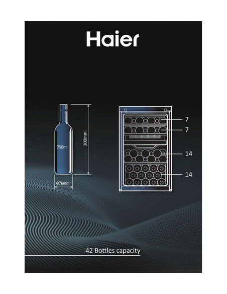 Haier Wine Bank 50 Serie 7 HWS42GDAU1 Cantinetta vino con compressore Libera installazione Nero 42 bottiglia/bottiglie
