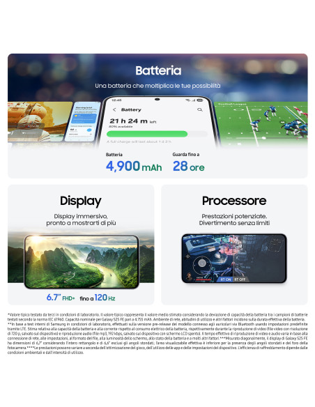 Samsung Galaxy S25 FE, Smartphone AI, Display Dynamic AMOLED 2X 6.7'', Fotocamera 50MP, 8GB RAM, 256GB, Batteria 4.900 mAh, Whit