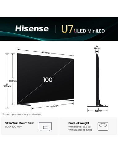 Hisense 100U7Q 2,54 m (100") 4K Ultra HD Smart TV Wi-Fi Nero