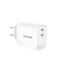 VULTECH CARICATORE ADATTATORE UNIVERSALE, 2 X TYPE-C, PD45 GAN PPS 45W, BIANCO COMPATTO