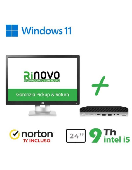 BUNDLE ULTRA MINI PC HP RINOVO REFURBISHED DM 600-800 G5 RRNBUNDLE49 i5-9x00 16GB SSD NEW 512GB W11P + MONITOR HP E242 24"