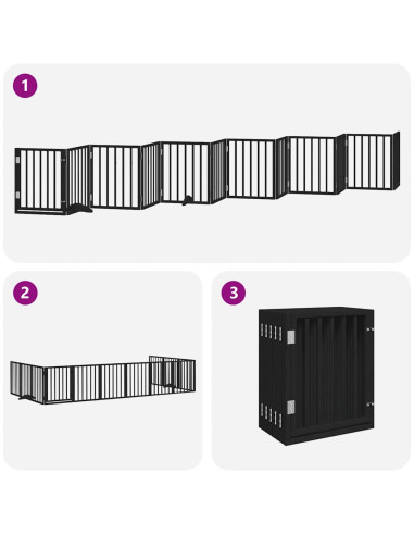 Cancello Cani Porta Pieghevole Nero 12 Pannelli 600 cm Pioppo