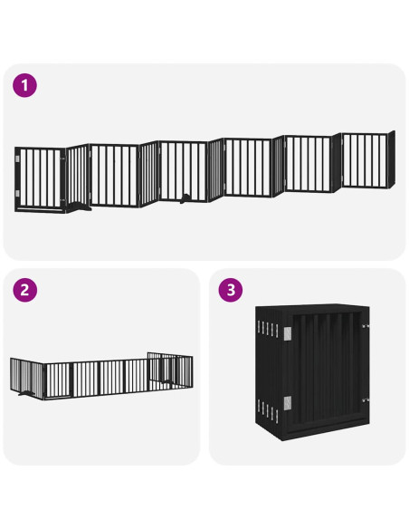 Cancello Cani Porta Pieghevole Nero 12 Pannelli 600 cm Pioppo