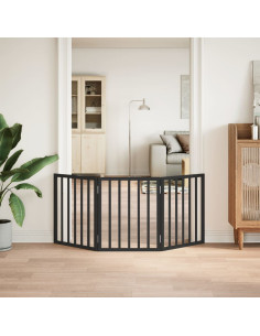 Cancello per Cani Pieghevole 3 Pannelli Nero 150cm Legno Pioppo 2