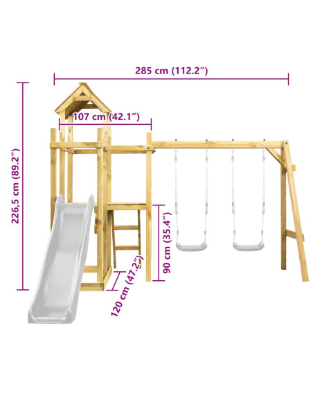 Torre da Gioco 285x120x226,5 cm in Legno di Pino Impregnato