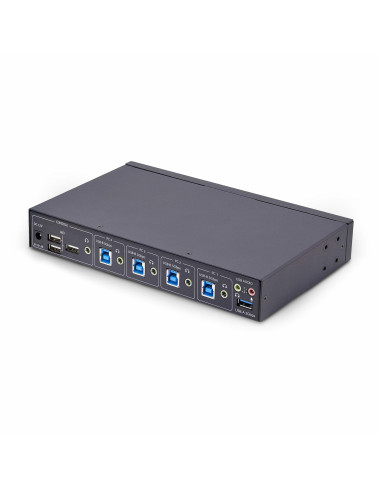 StarTech.com Switch KM a 4 porte con commutazione del mouse, switcher USB per tastiera/mouse, audio 3,5 mm/USB, Condivisione per