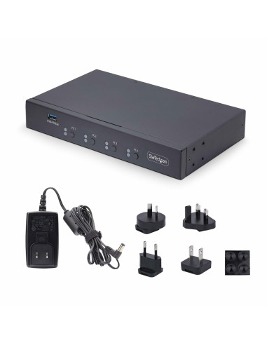 StarTech.com Switch KM a 4 porte con commutazione del mouse, switcher USB per tastiera/mouse, audio 3,5 mm/USB, Condivisione per