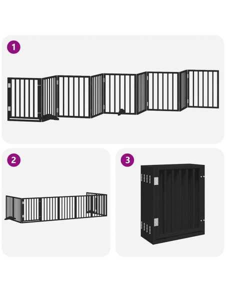 Cancello per Cani Porta Pieghevole Nero 9 Pannelli 450cm Pioppo