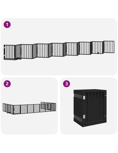 Cancello Cani Porta Pieghevole Nero 15 Pannelli 750 cm Pioppo