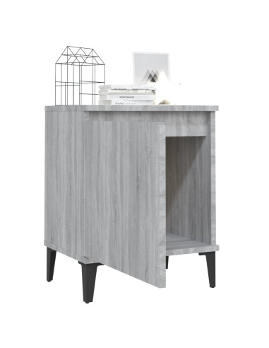 Comodino con Gambe in Metallo Grigio Sonoma 40x30x50 cm