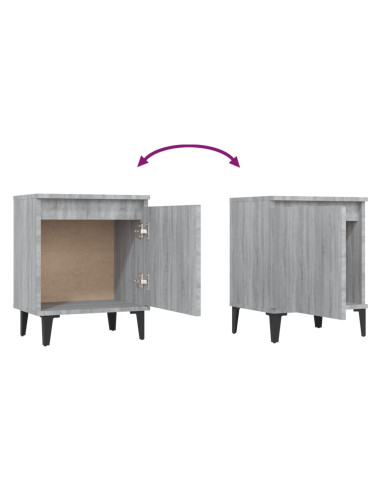 Comodino con Gambe in Metallo Grigio Sonoma 40x30x50 cm