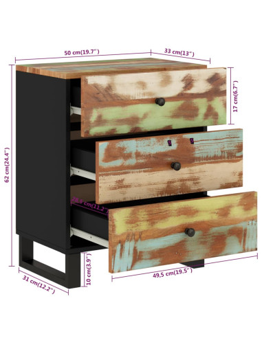 Comodino 50x33x62cm Legno Massello Recupero e Legno Multistrato