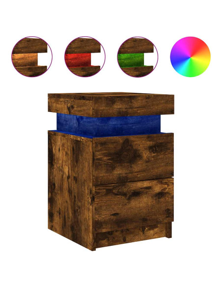 Comodini con Luci LED 2pz Rovere Fumo 35x39x55 cm