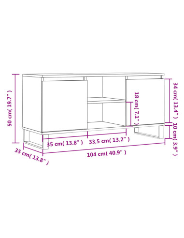 Mobile Porta TV Rovere Fumo 104x35x50 cm in Legno Multistrato
