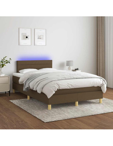 Letto a Molle Materasso e LED MarroneScuro 120x190cm in Tessuto