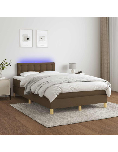 Letto a Molle Materasso e LED MarroneScuro 120x190cm in Tessuto