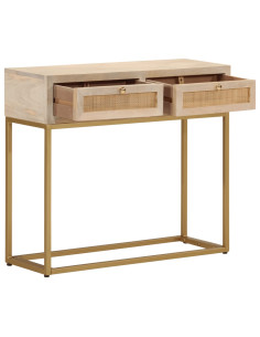 Tavolo Consolle 90x30x76 cm in Legno Massello di Mango e Ferro 2