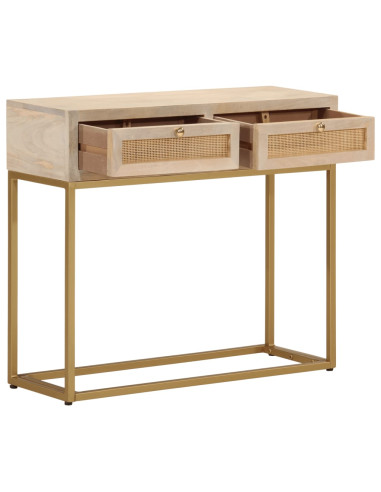 Tavolo Consolle 90x30x76 cm in Legno Massello di Mango e Ferro