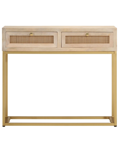 Tavolo Consolle 90x30x76 cm in Legno Massello di Mango e Ferro