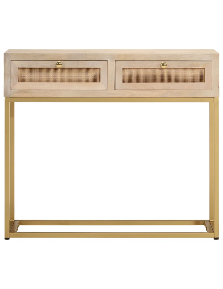 Tavolo Consolle 90x30x76 cm in Legno Massello di Mango e Ferro