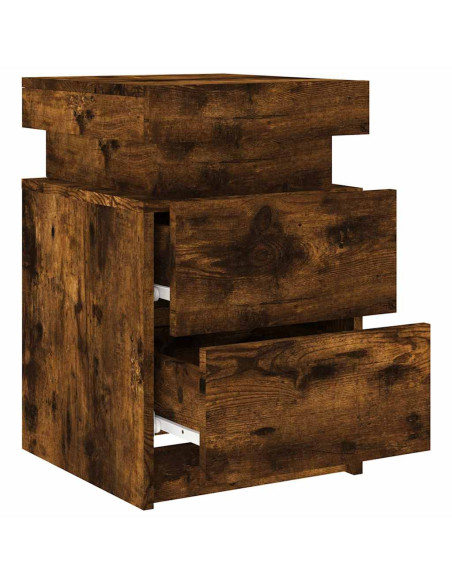 Comodino con Luci LED Rovere Fumo 35x39x55 cm