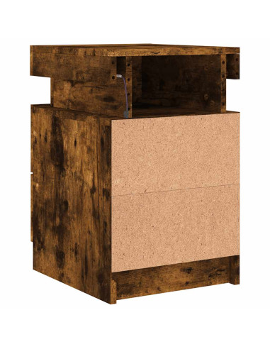Comodino con Luci LED Rovere Fumo 35x39x55 cm
