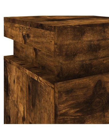Comodino con Luci LED Rovere Fumo 35x39x55 cm