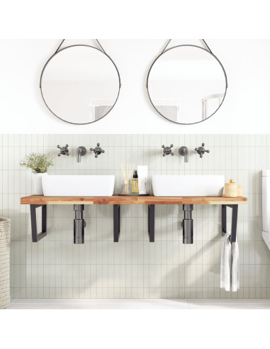 Ripiano a Parete per Lavabo in Acciaio e Massello di Acacia