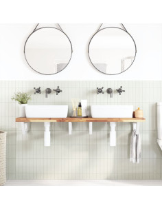 Ripiano a Parete per Lavabo in Acciaio e Massello di Acacia 2