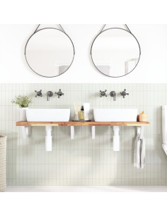 Ripiano a Parete per Lavabo in Acciaio e Massello di Acacia 2