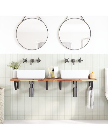 Ripiano a Parete per Lavabo in Acciaio e Massello di Acacia