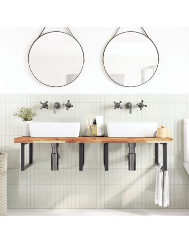 Ripiano a Parete per Lavabo in Acciaio e Massello di Acacia