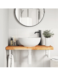 Ripiano a Parete per Lavabo in Acciaio e Massello di Acacia 2