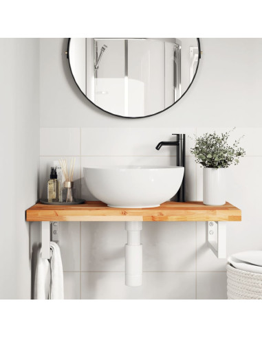 Ripiano a Parete per Lavabo in Acciaio e Massello di Acacia