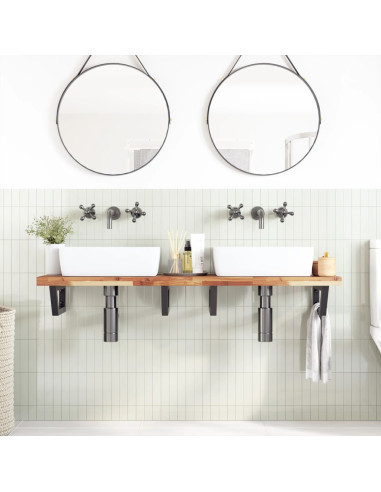 Ripiano a Parete per Lavabo in Acciaio e Massello di Acacia