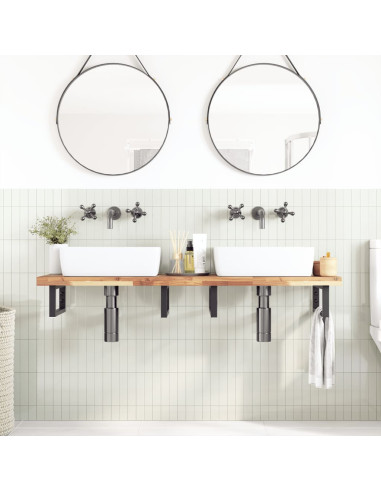 Ripiano a Parete per Lavabo in Acciaio e Massello di Acacia