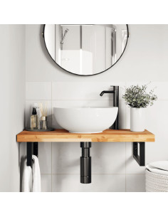 Ripiano a Parete per Lavabo in Acciaio e Massello di Acacia 2