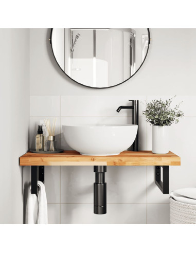 Ripiano a Parete per Lavabo in Acciaio e Massello di Acacia