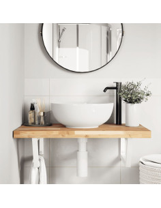 Ripiano a Parete per Lavabo in Acciaio e Massello di Acacia 2