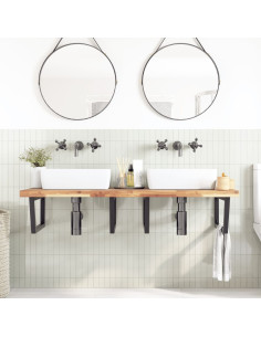 Ripiano a Parete per Lavabo in Acciaio e Massello di Acacia 2